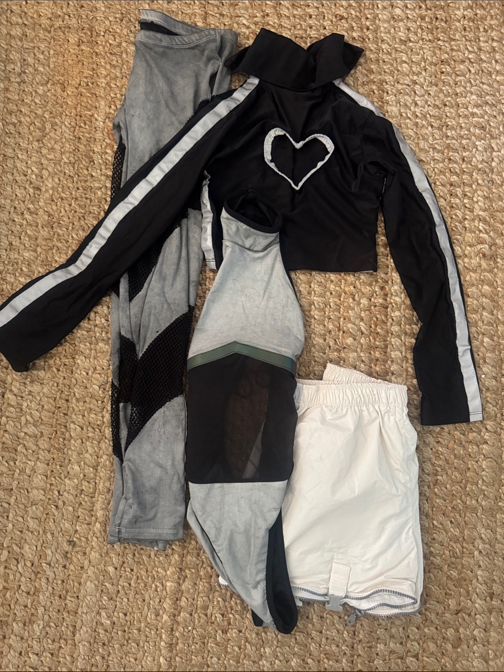 ESQ escape rave festival EDC burning man Black & Silver reflector shorts onesie